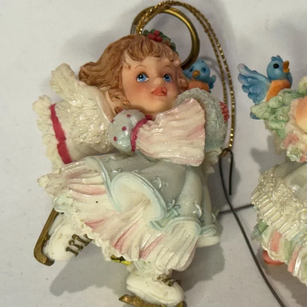 Ashton-Drake “Moments” Angel Ornament Set – Ice Skater, Bluebirds & Fawn – Set 3